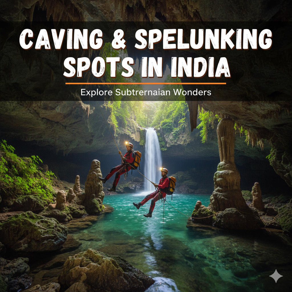 Caving and spelunking spots in India with explorers inside a natural cave